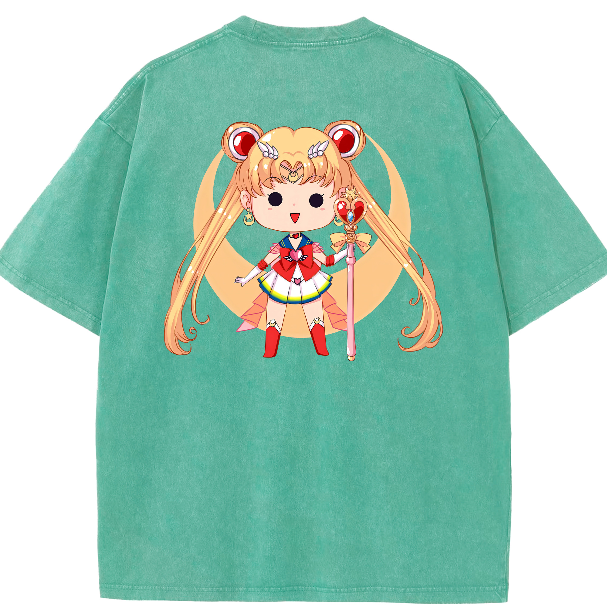 （画像用） 美少女戦士セーラームーン 月野 うさぎ つきの うさぎ Sailor Moon Tsukino Usagi 綿100% ヴィンテージ風 半袖Tシャツ（背面プリント）